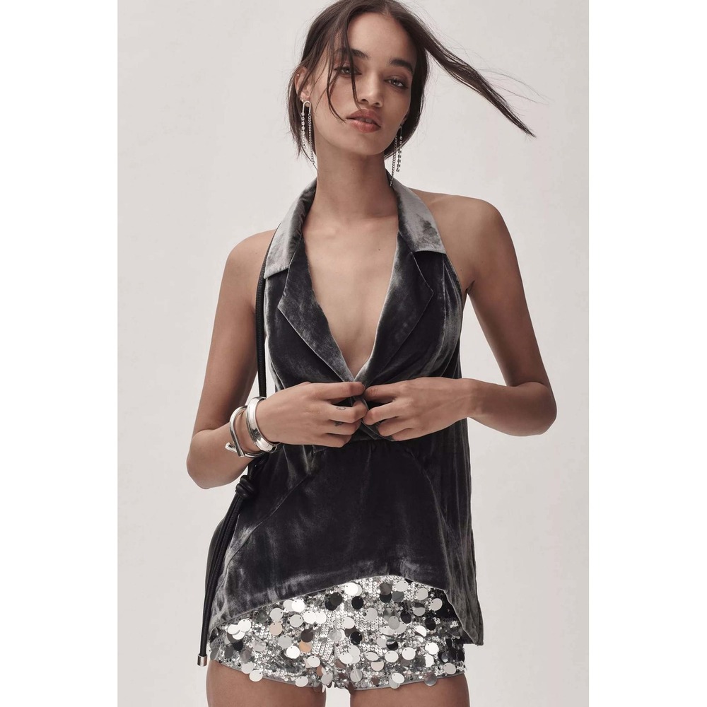 Anthropologie the dylan gray velvet whimsigoth sleeveless vamp summer halter top
